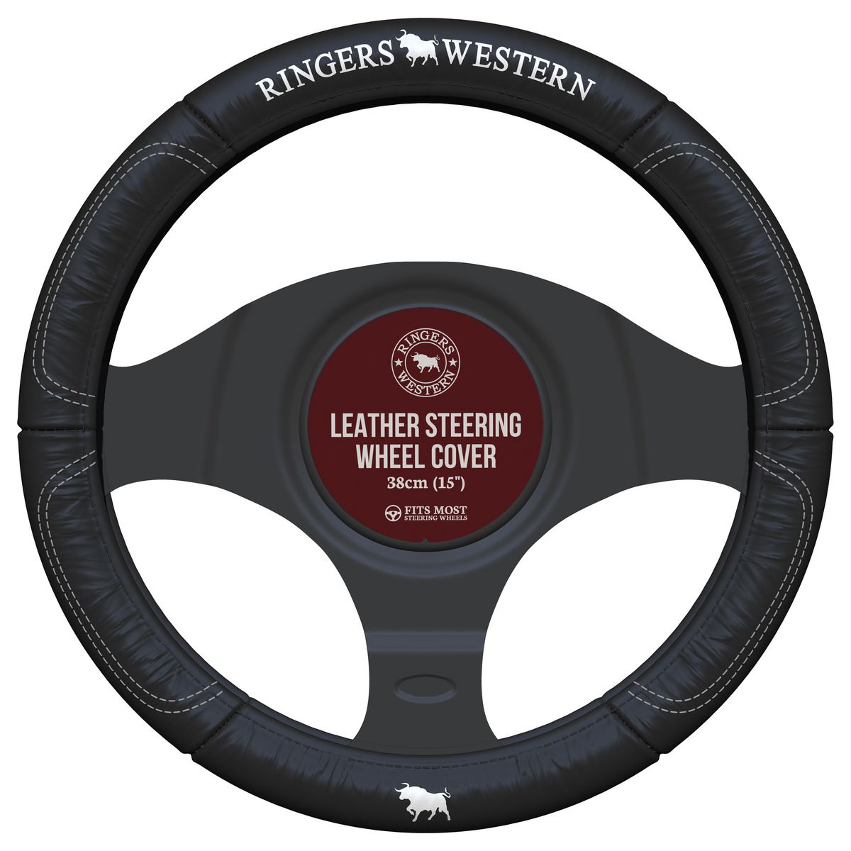 Ringers Western Steering Wheel Cover, Black SWRW-BLKBUL