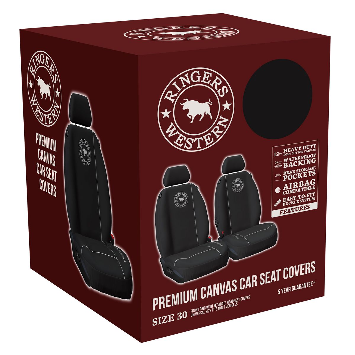 Ringers Western Front Car Seat Covers Canvas Black - Pair CVRW-BLK30