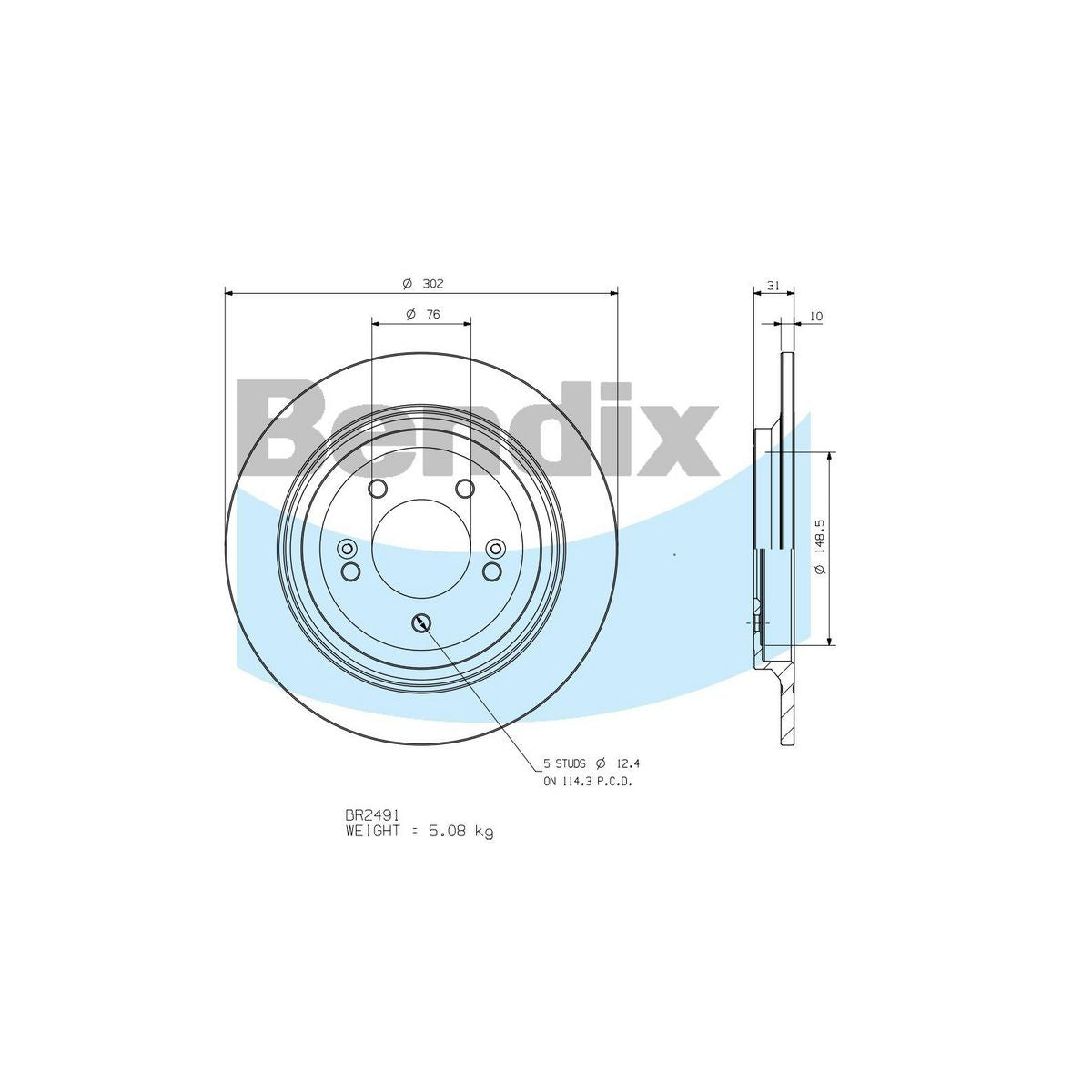 Bendix General CT Brake Rotor Single BR2491 GCT