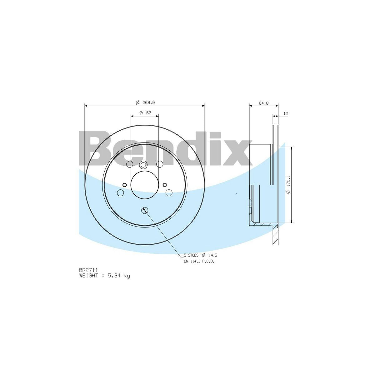 Bendix General CT Brake Rotor Single BR2711 GCT