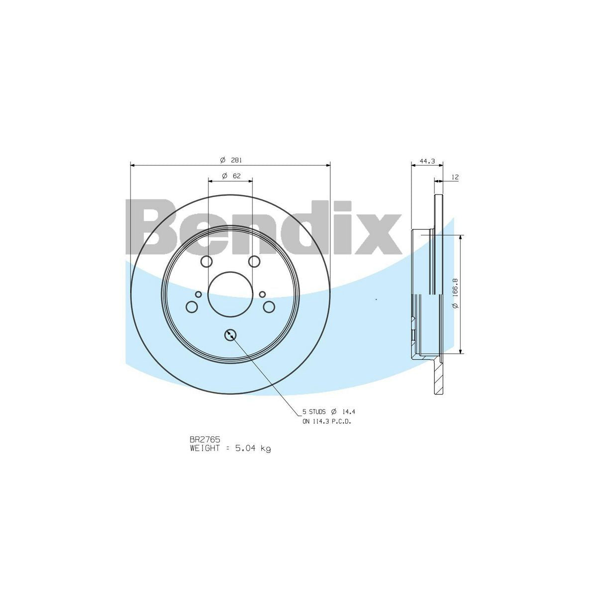 Bendix General CT Brake Rotor Single BR2765 GCT