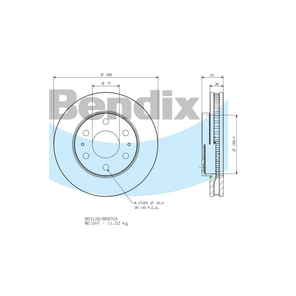 Bendix General CT Brake Rotor Single BR3128 GCT