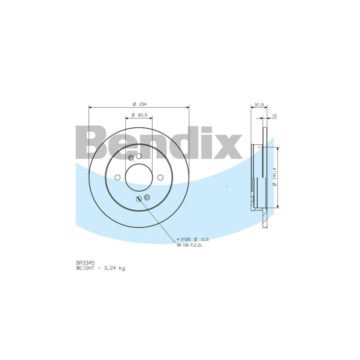 Bendix General CT Brake Rotor Single BR3345 GCT