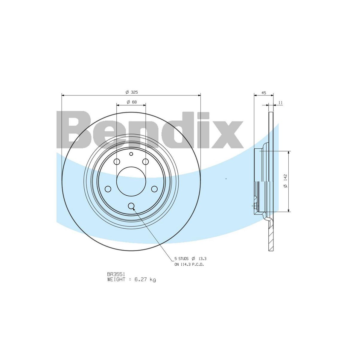 Bendix General CT Brake Rotor Single BR3551 GCT