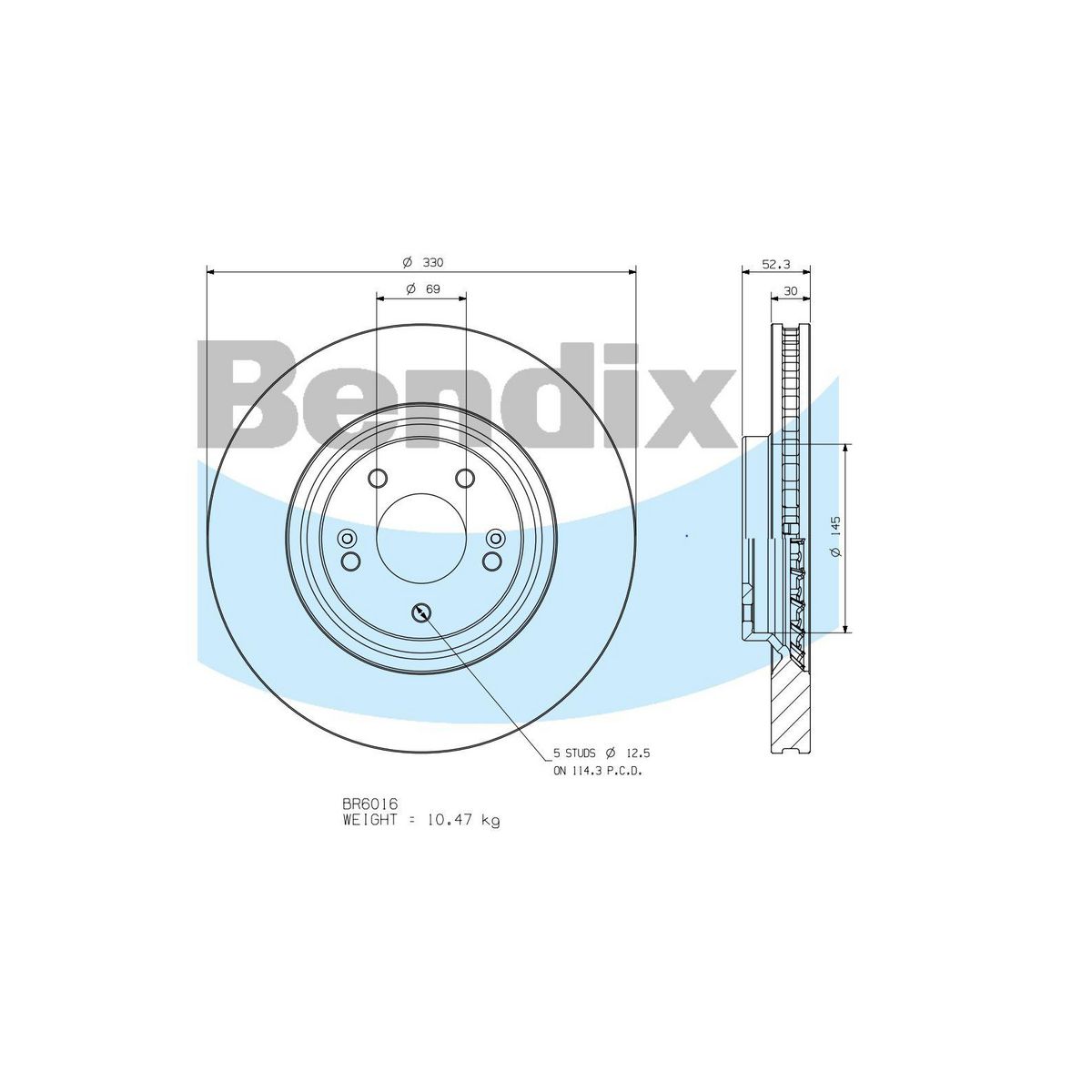Bendix General CT Brake Rotor Single BR6016 GCT
