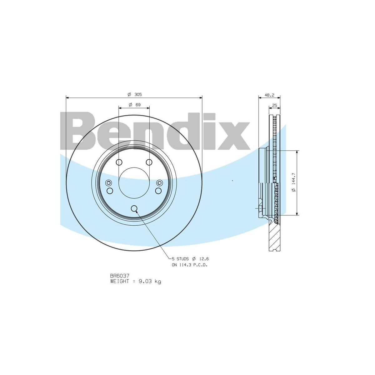 Bendix General CT Brake Rotor Single BR6037 GCT