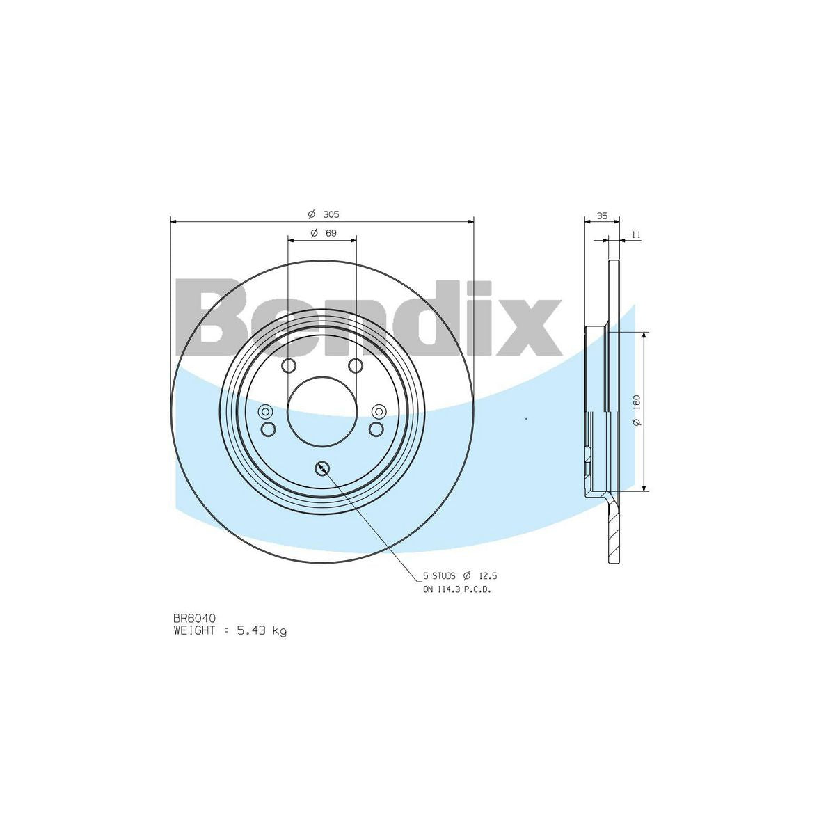 Bendix General CT Brake Rotor Single BR6040 GCT