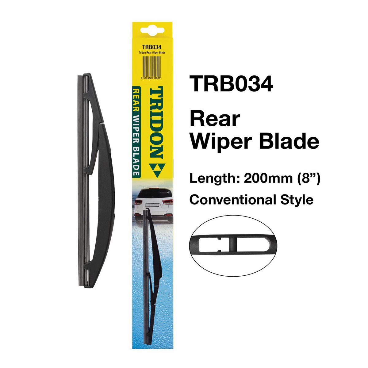 Tridon Hook Style Conventional Rear Wiper Blade 200mm (8In) TRB034