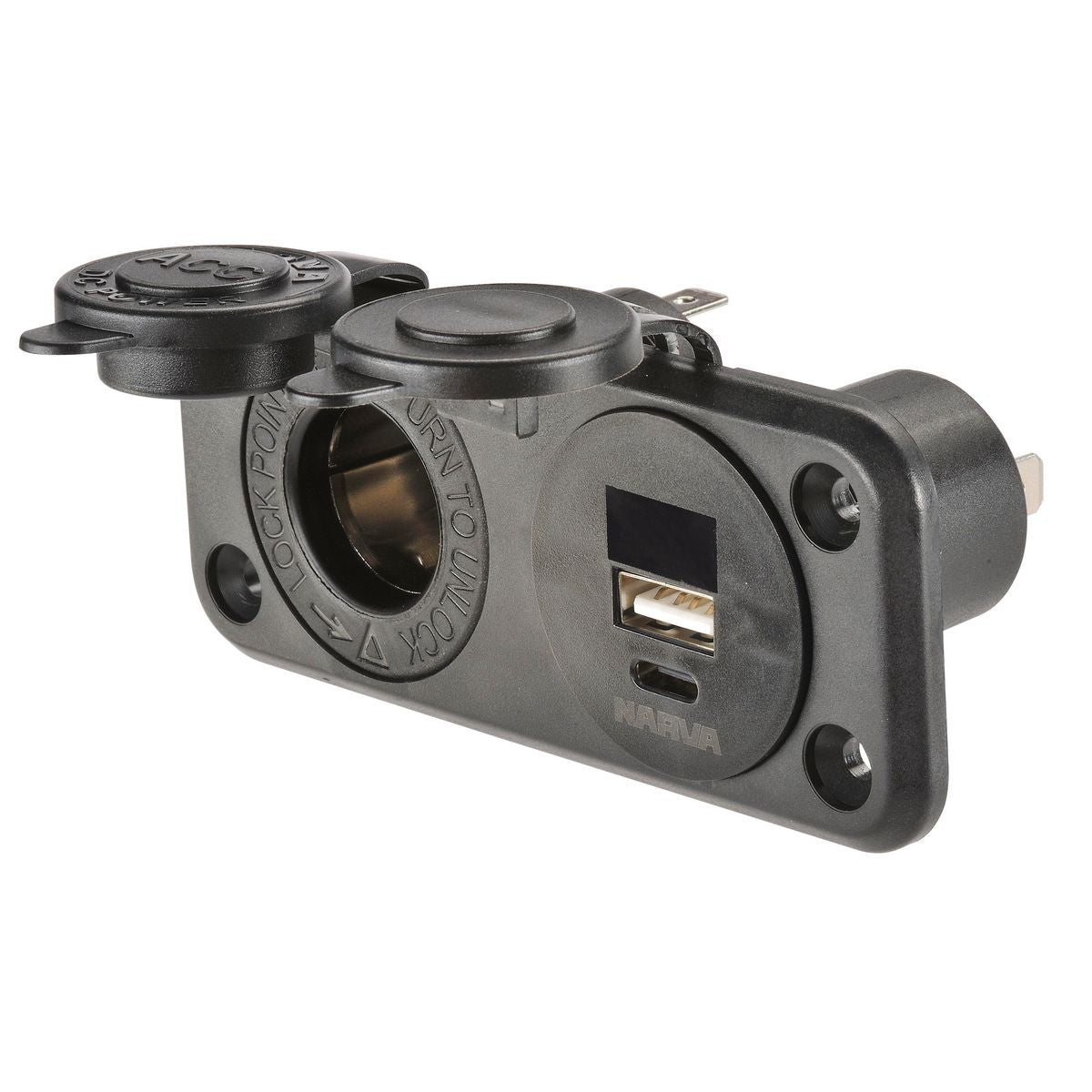 Narva Acc/Usb A+ Usb C Twin Socket F Twin Flush Mount (Black) 81170BL
