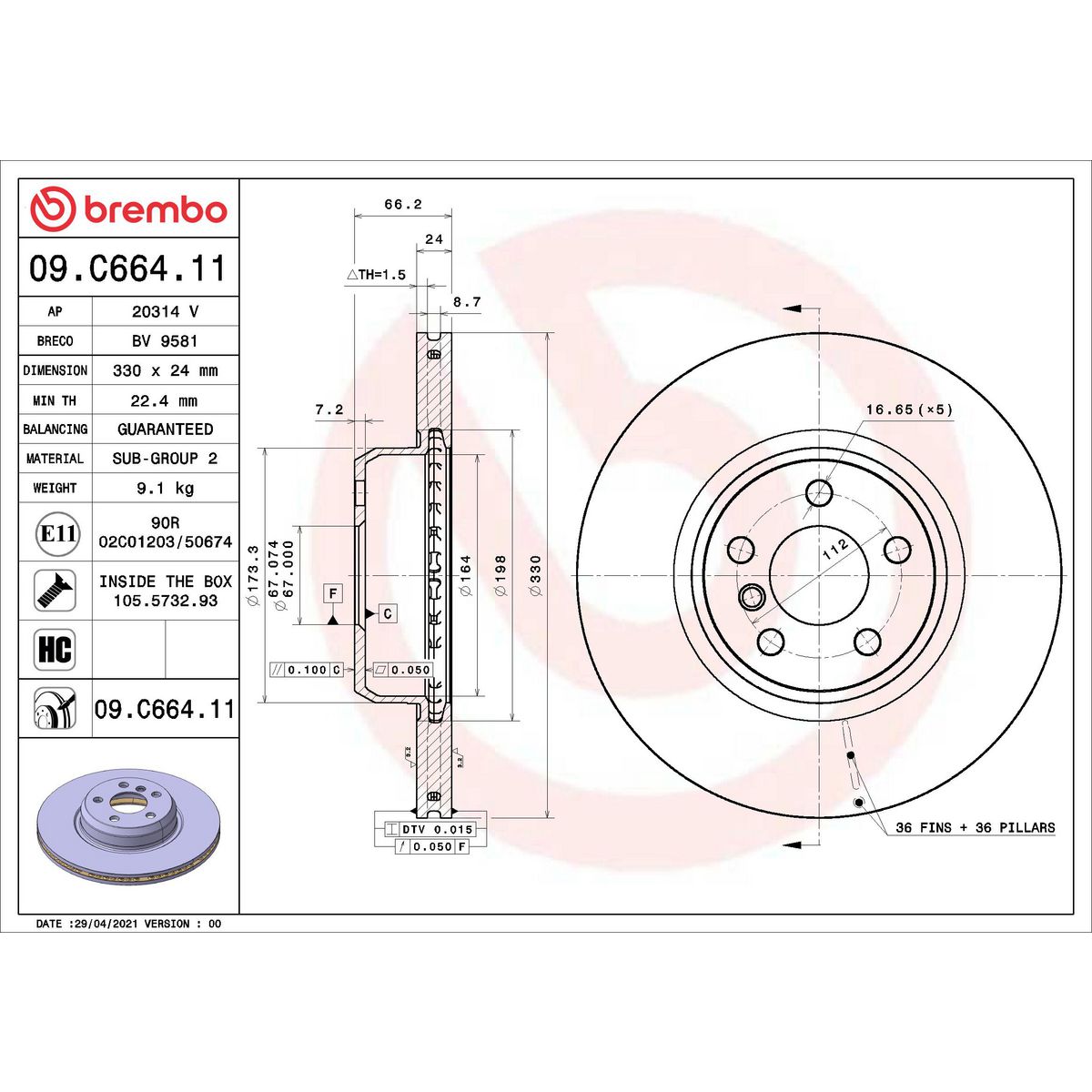 Brembo Brake Disc 09.C664.11