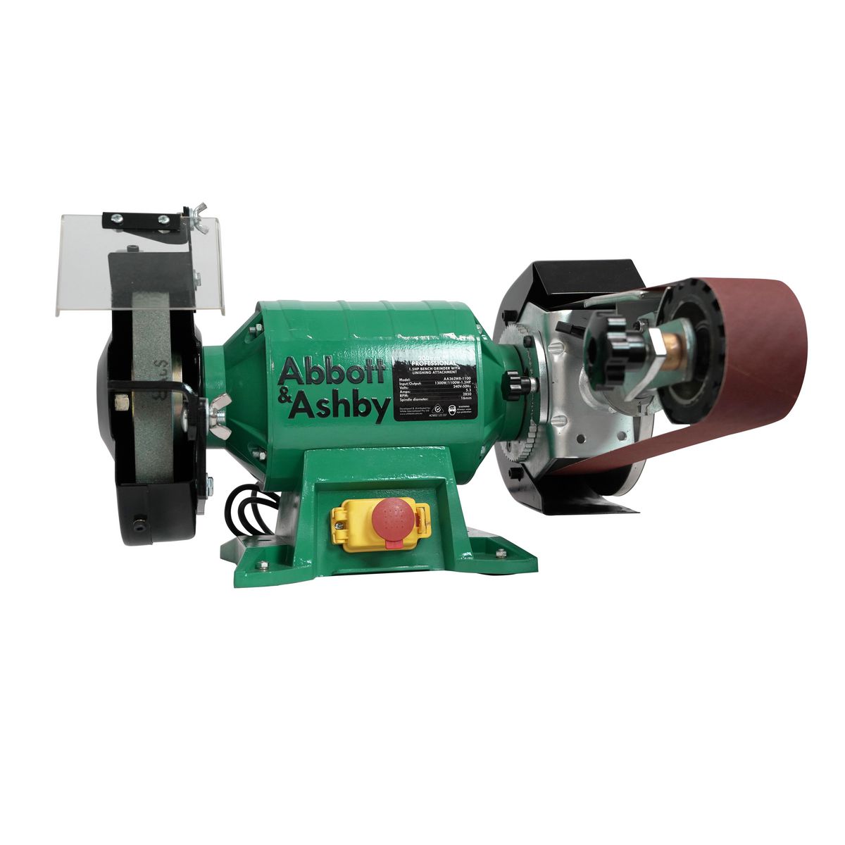 Abbott & Ashby 1100W 200mm (8in) Professional Bench Grinder with AA362 Linishing Attachment AA362W8-1100