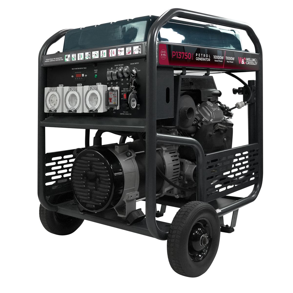 Welling & Crossley 13.75 kVA (11000W) Open Frame AVR Petrol Generator E-Start & RCD WC-P13750RCD