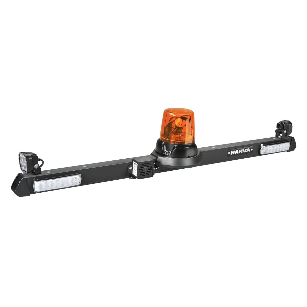 Narva 12V LED, 'Aeromax',  Rotating Utility Bar - 1.2M - with Hybrid Beam LED Work Lamps, forward facing indicators with front posotion and 97dB Squawk Alarm 85079BF