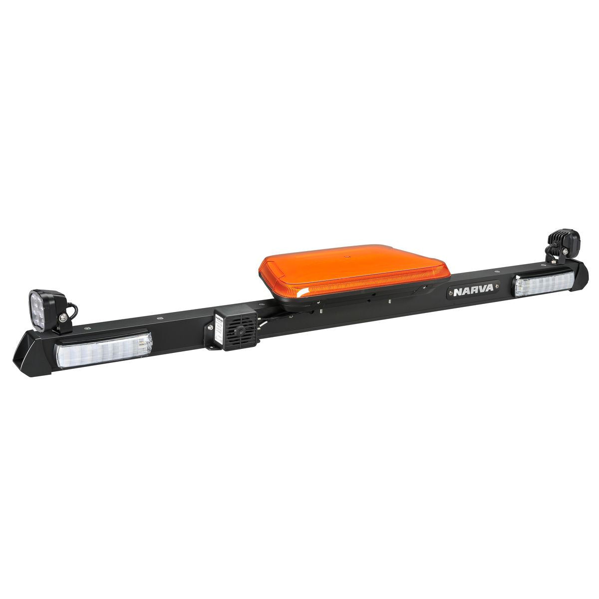 Narva 12V LED, 'AeroTech', Low Profile, Rotating Strobe Utility Bar - 1.2M - with Hybrid Beam LED Work Lamps, forward facing indicators with front posotion and reverse alarm 85099AF