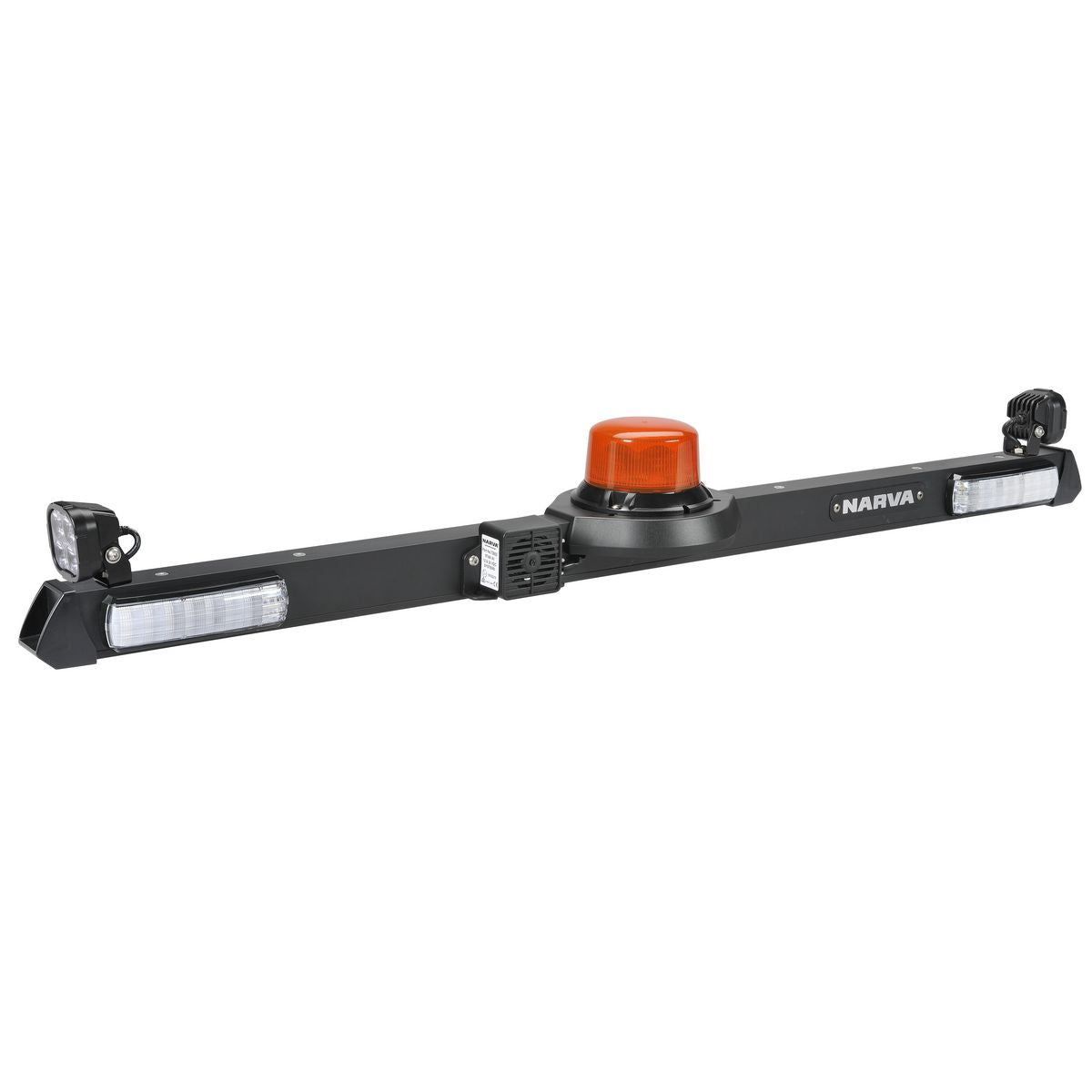 Narva 12V LED, 'Eurotech II', Rotating Strobe Utility Bar with Hybrid Beam LED Work Lamps, forward facing indicators with front position and 97dB Squawk alarm 85073BF
