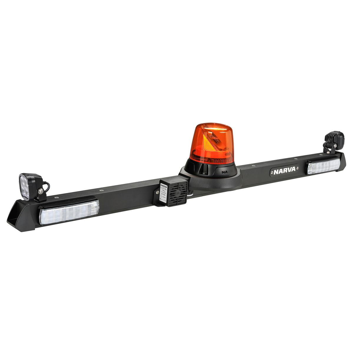 Narva 12V LED, 'Optimax',  Rotating Utility Bar - 1.2M - with Hybrid Beam LED Work Lamps, reverse alarm and forward facing indicators with front posotion 85072AF-LED