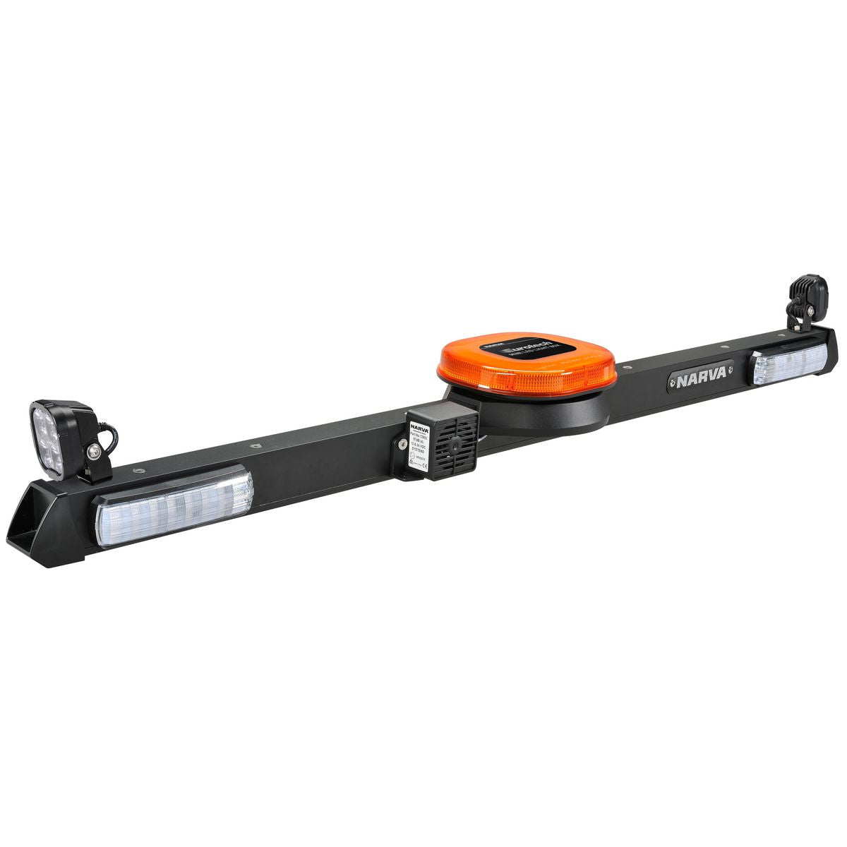 Narva 12V LED, 'Eurotech II', Strobe Utility Bar with Hybrid Beam LED Work Lamps, forward facing indicators with front position and reverse alarm 85097AF