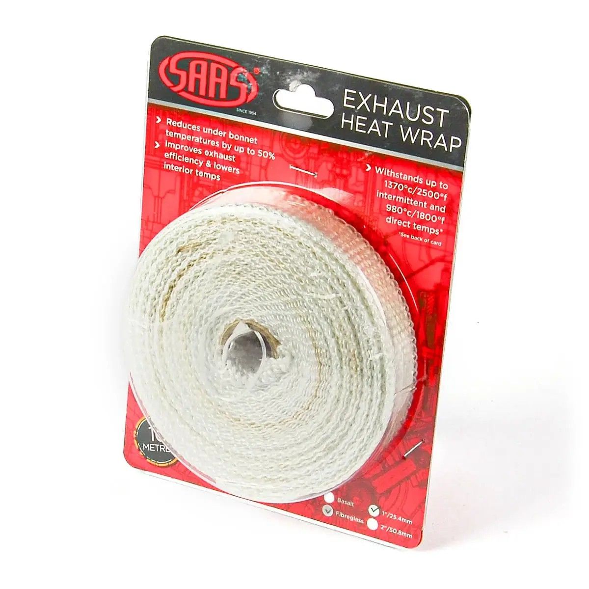 SAAS Exhaust Wrap Fibreglass 25mm (1in) X 10m SHWF2510