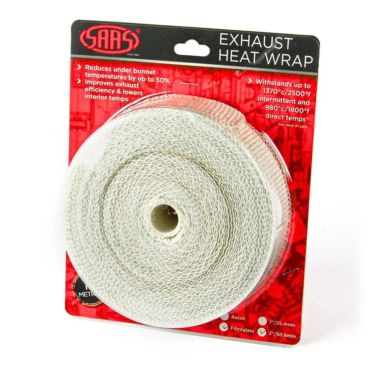 SAAS Exhaust Wrap Fibreglass 50mm (2in) X 15m SHWF5015