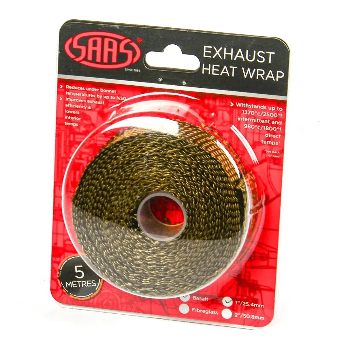 SAAS Exhaust Wrap Basalt Titan 25mm (1in) X 5m SHWT2505