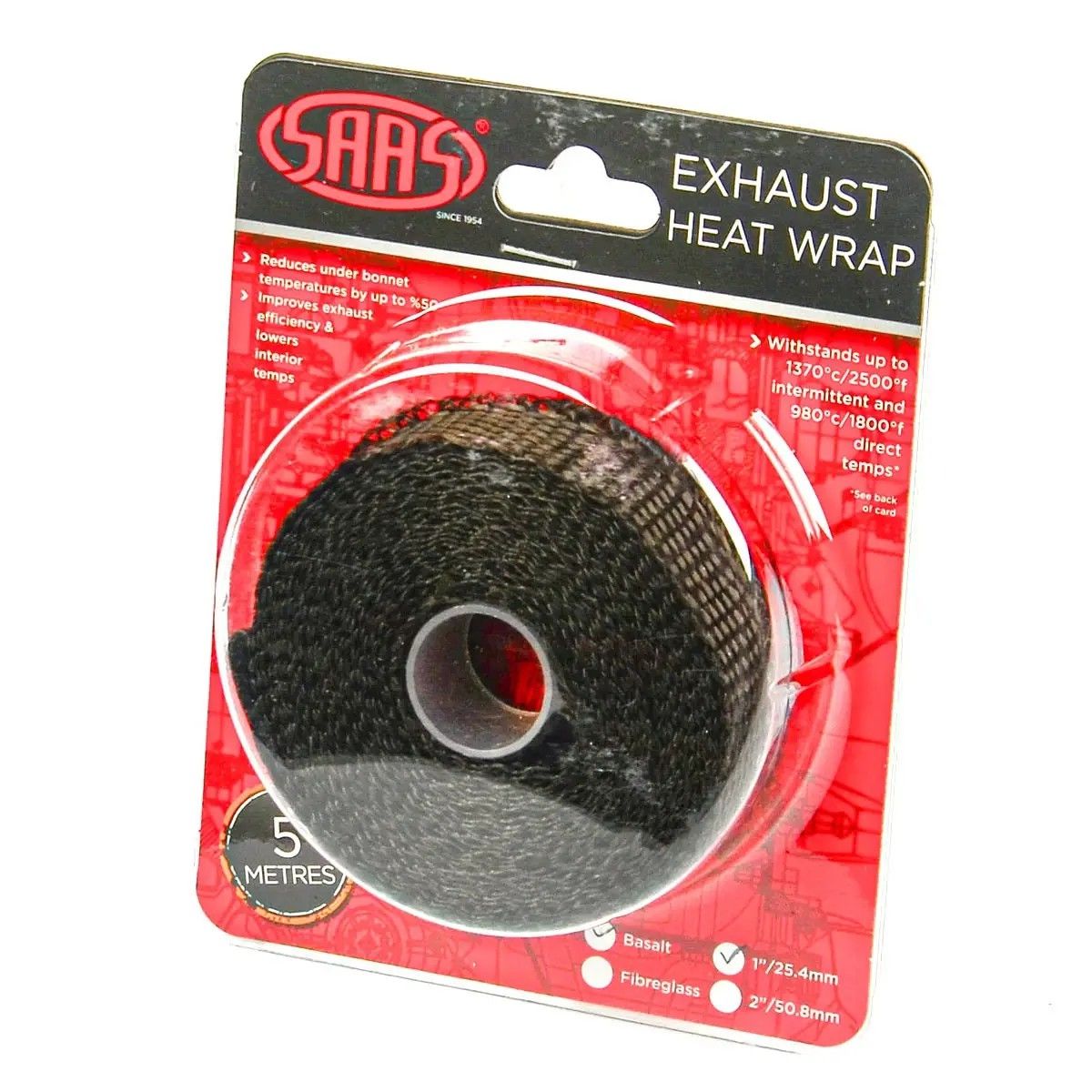 SAAS Exhaust Wrap Basalt Black 25mm (1in) X 5m SHWT2505B