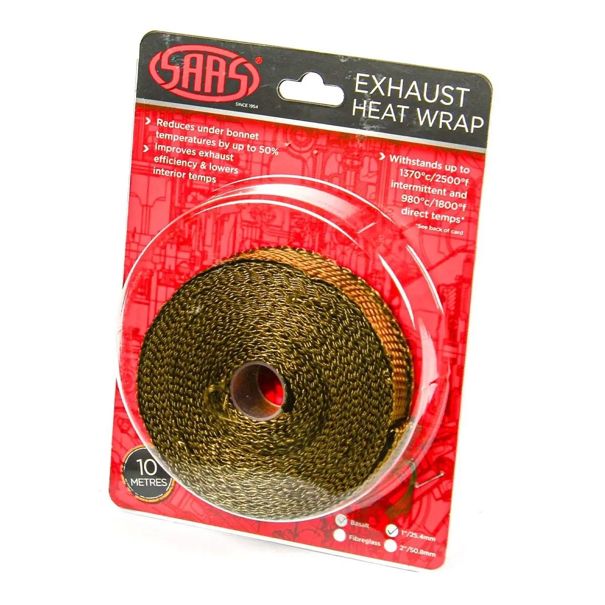SAAS Exhaust Wrap Basalt Titan 25mm (1in) X 10m SHWT2510