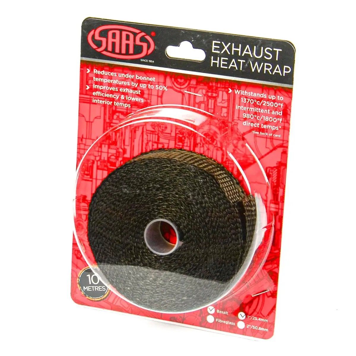 SAAS Exhaust Wrap Basalt Black 25mm (1in) X 10m SHWT2510B