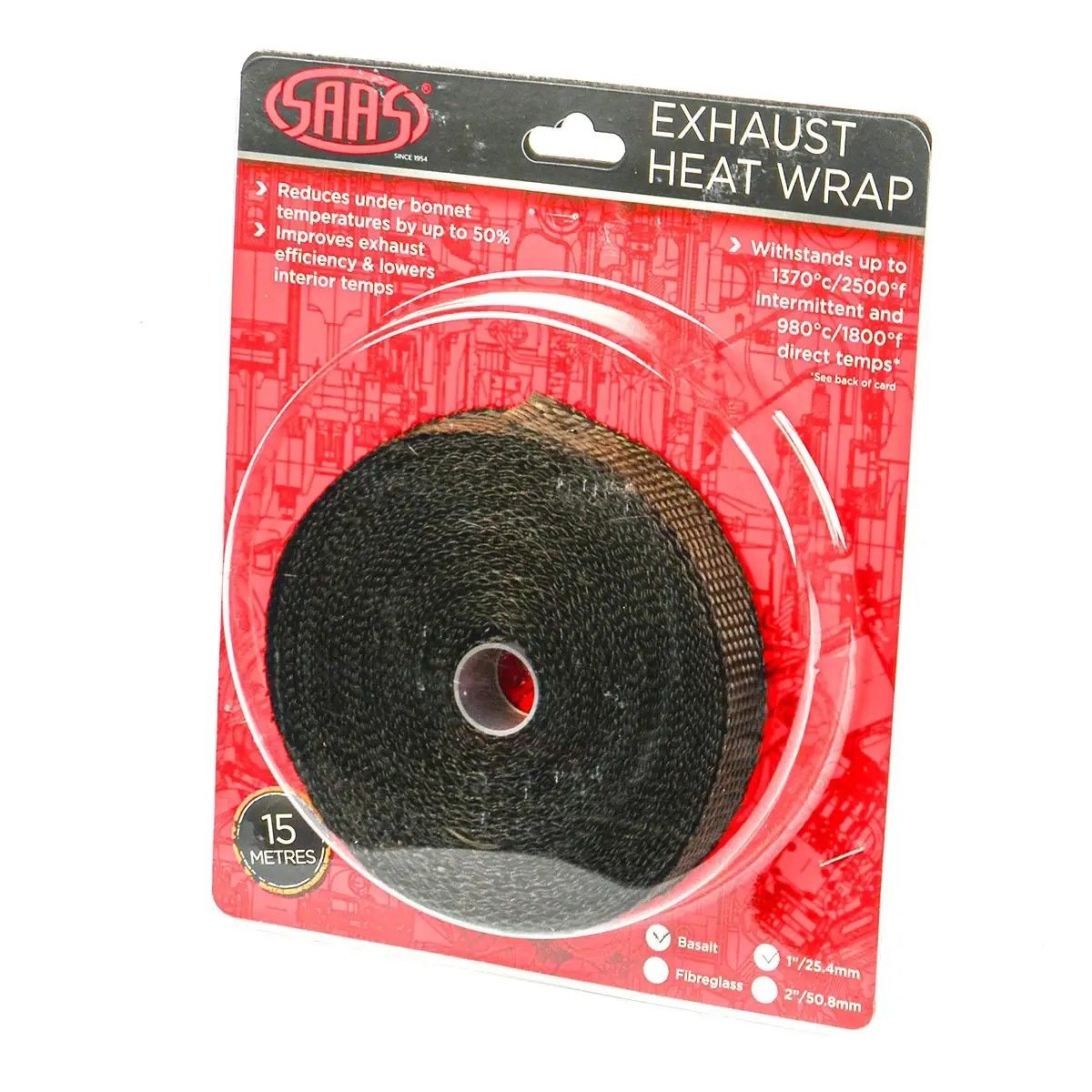 SAAS Exhaust Wrap Basalt Black 25mm (1in) X 15m SHWT2515B