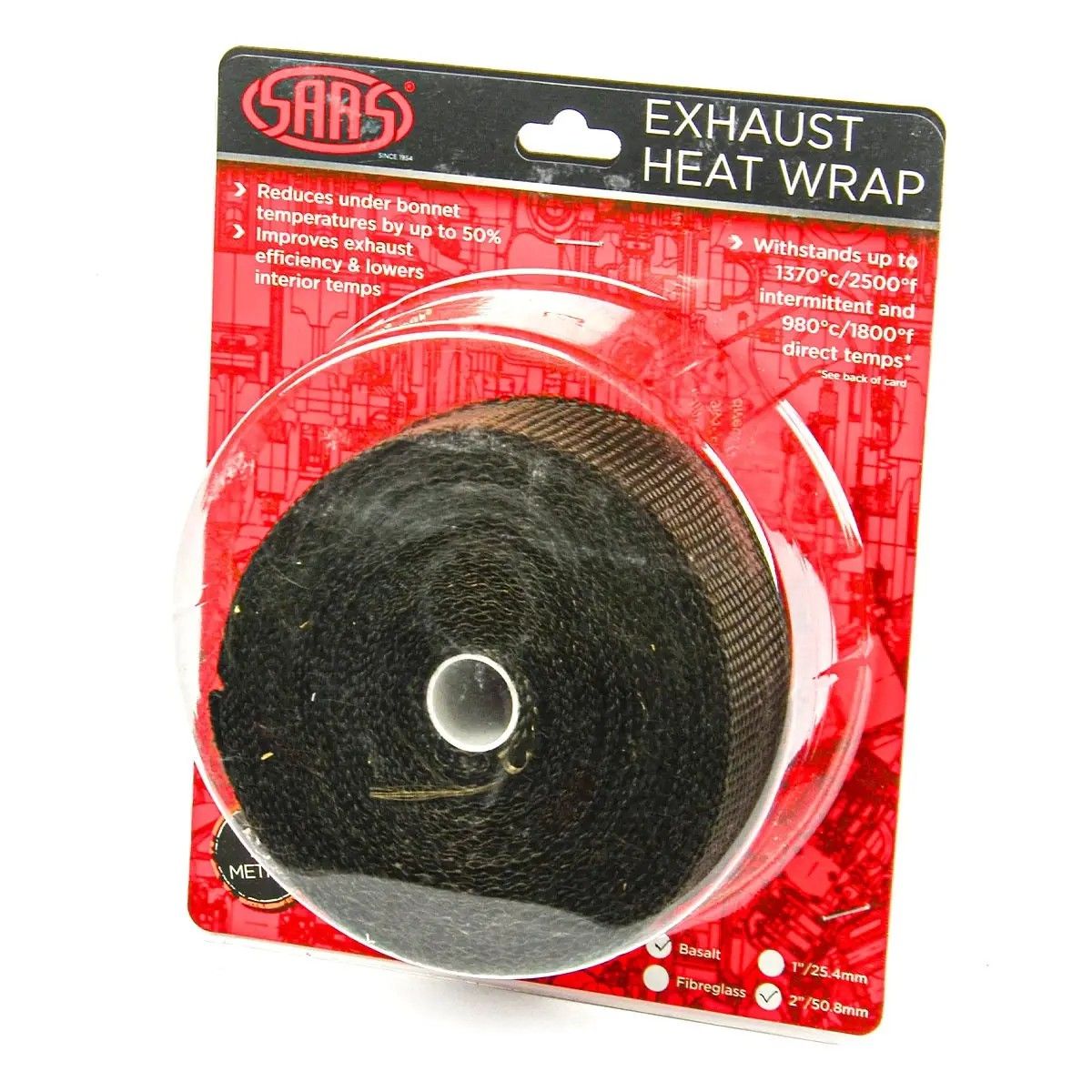 SAAS Exhaust Wrap Basalt Black 50mm (2in) X 15m SHWT5015B