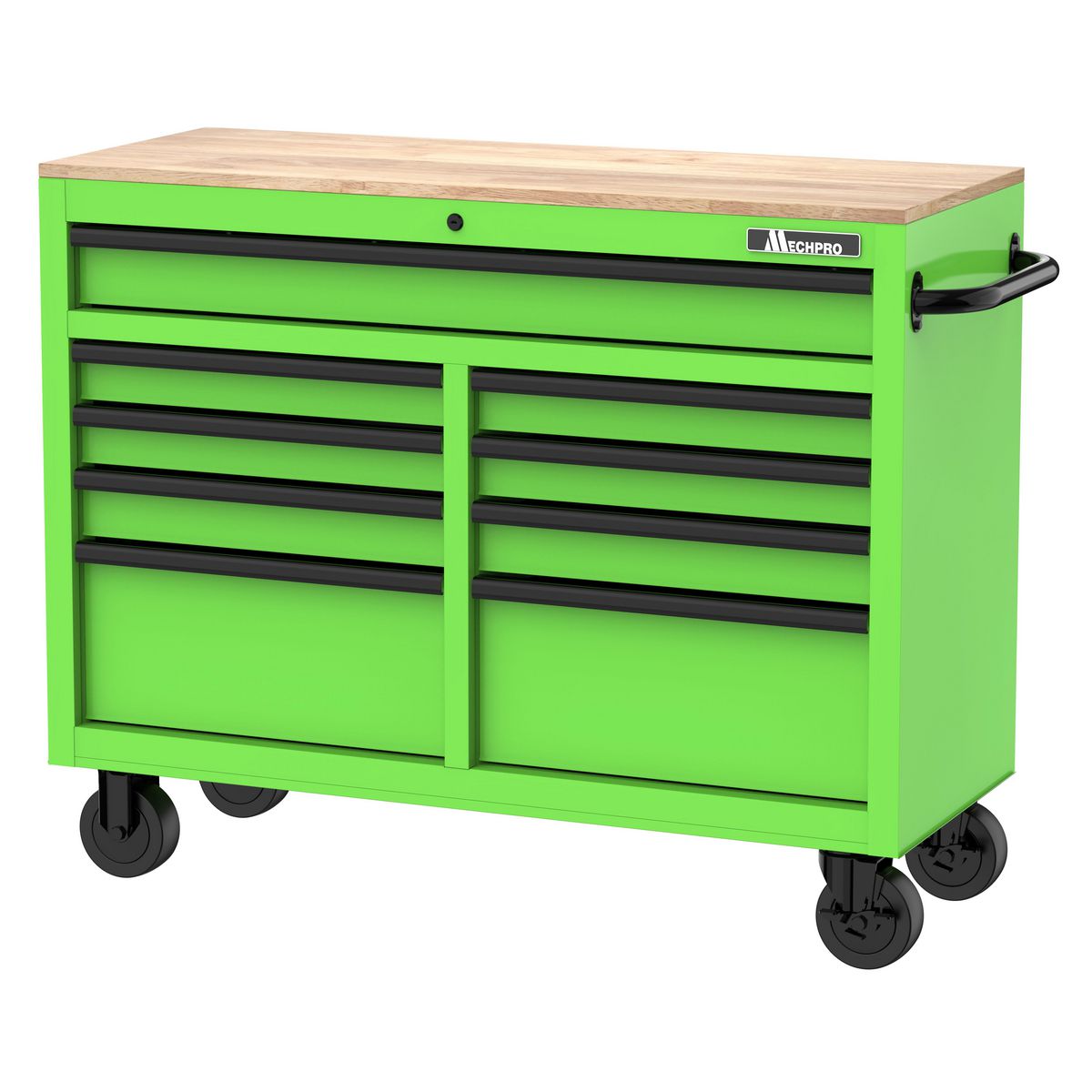 Mechpro 46 Inch 9 Drawer Tool Trolley Workbench with Timber Top 945mm Height MPBTT-46IN-9D-GR