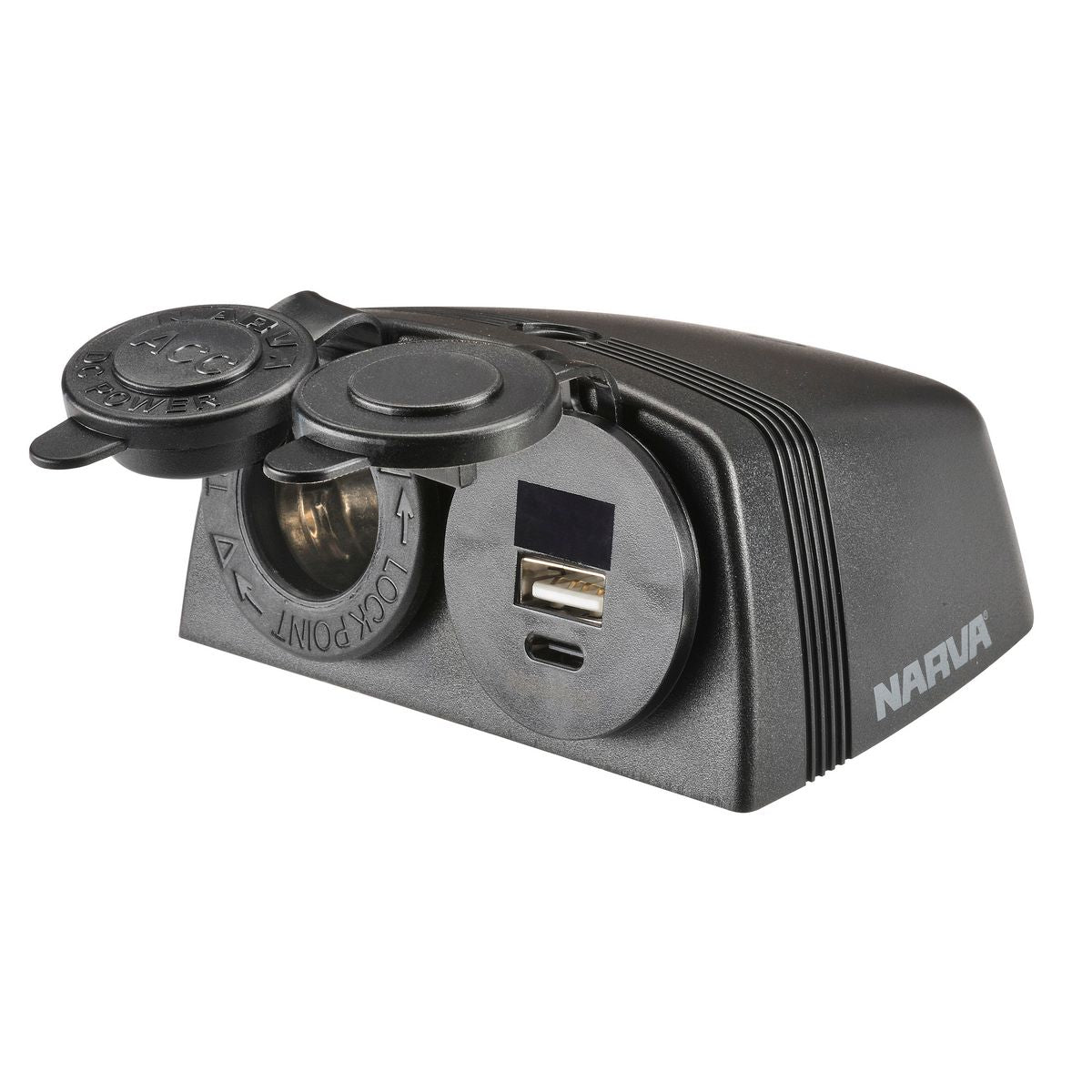 Narva Heavy Duty Twin Accessory/USB/USB-C Socket 81173BL