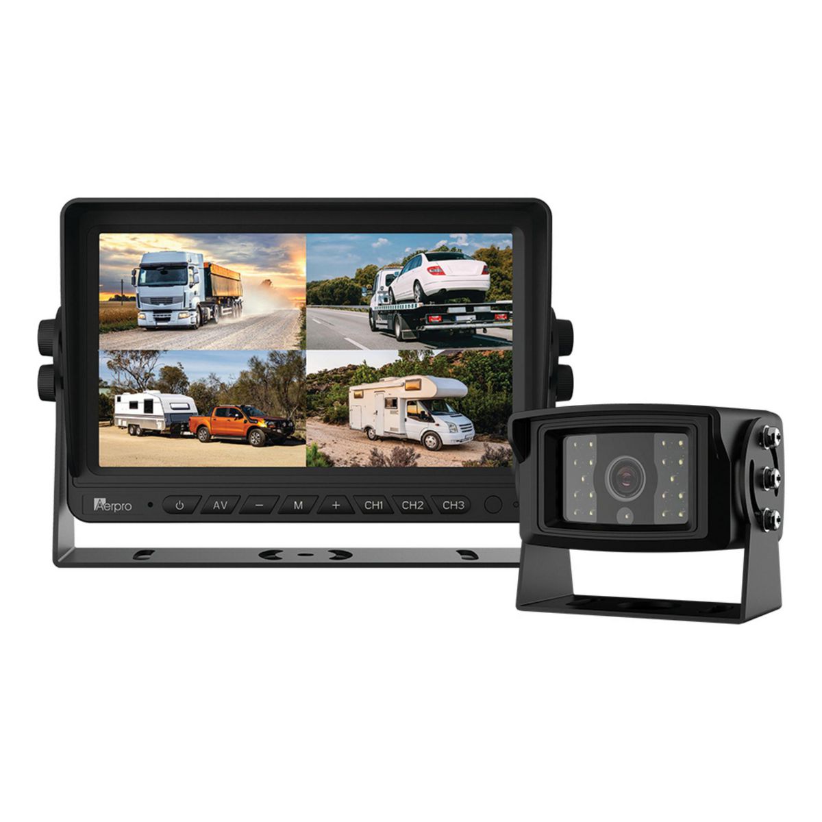 Aerpro 7In Heavy Duty AHD Quad View Monitor 1080P Camera Kit With Dvr AVK7Q1