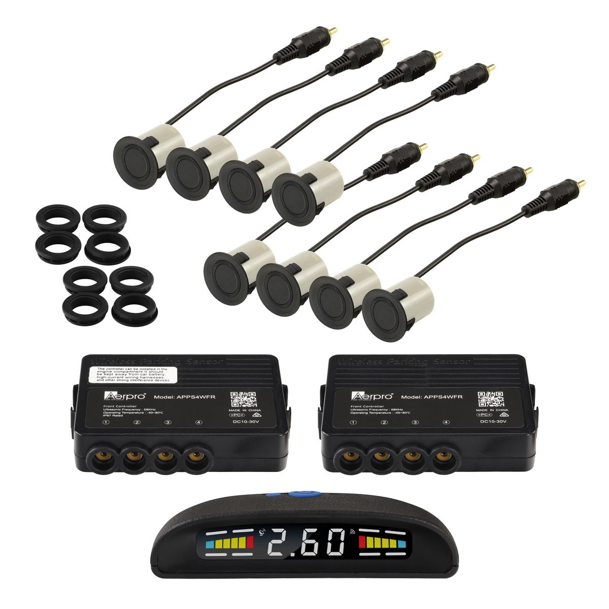 Aerpro Wireless Front & Rear Parking Sensor Kit With LCD Display APPS4WFR