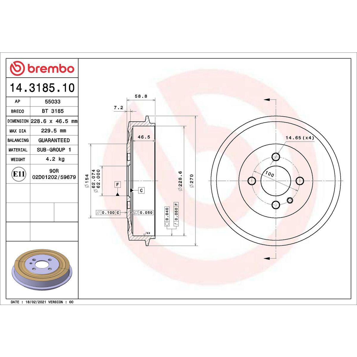 Brembo Brake Drum 14.3185.10
