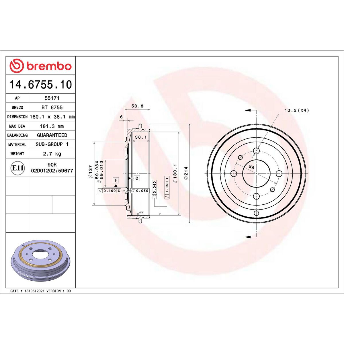 Brembo Brake Drum 14.6755.10