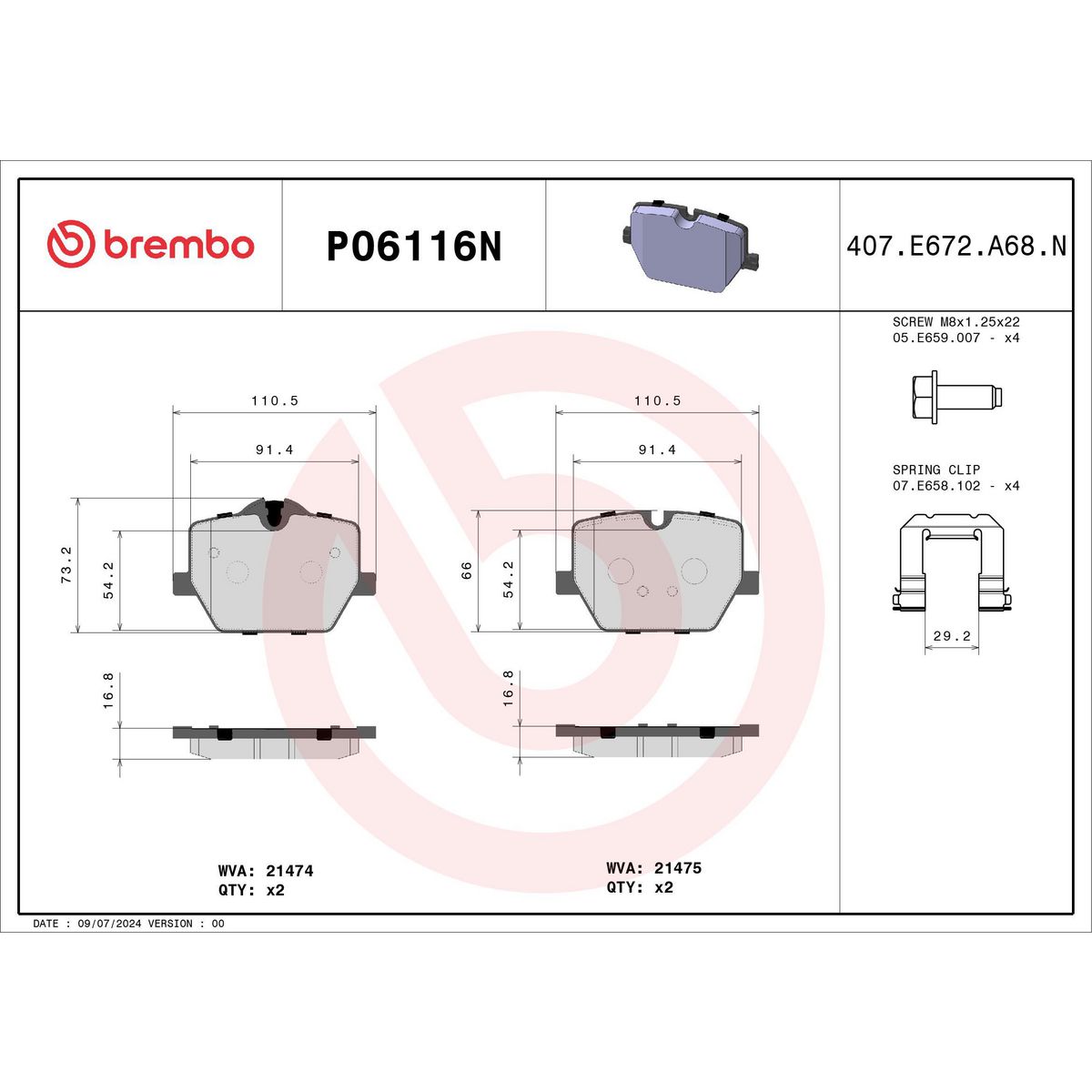 Brembo Brake Pad Set P06116N