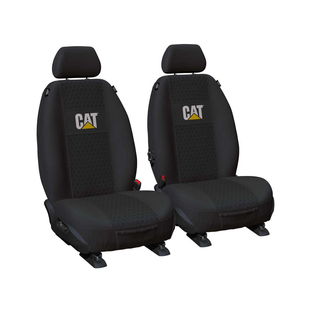Caterpillar Front Car Seat Covers Polyester, Heat Printed Hex - Pair JCCATH-BLK30