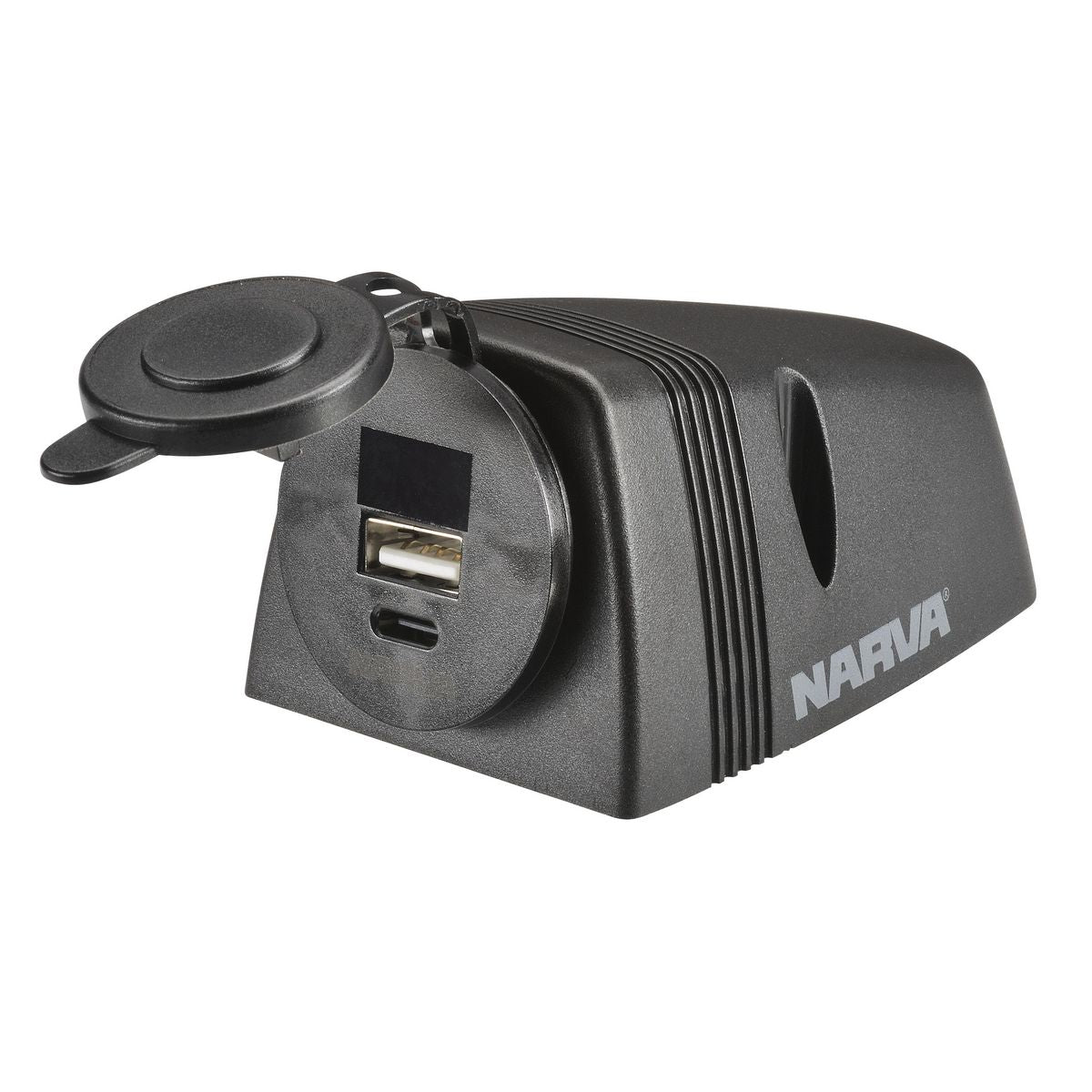 Narva USB A + USB C Single Socket S/ Single Surface Mount (Black) 81156BL