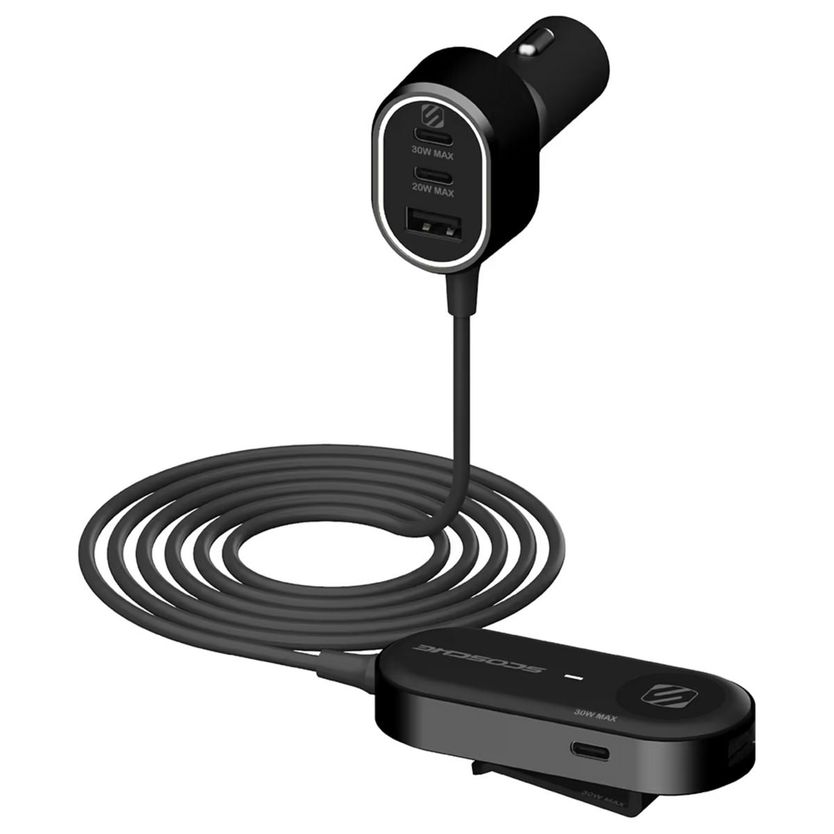 Scosche 100W Multi Port Travel Car Charging Hub 6 Port - Front & Back Seat USB-C & USB-A Charger CPD100EX-SP