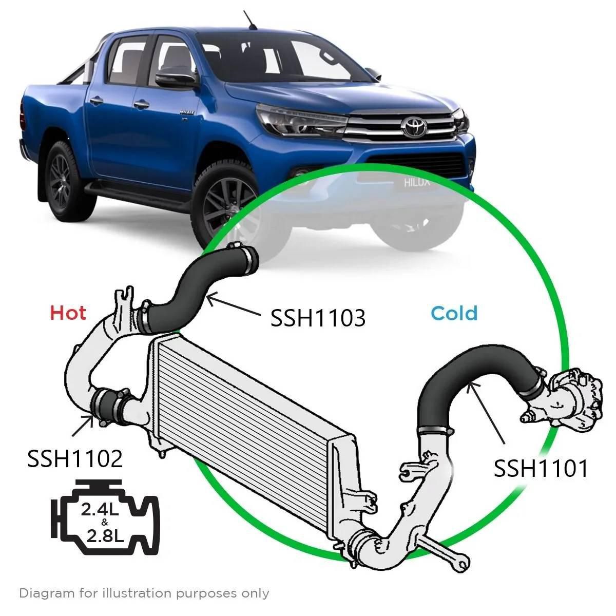 SAAS Silicone intercooler 3 pipe and clamp kit Hilux SSH1101-KIT
