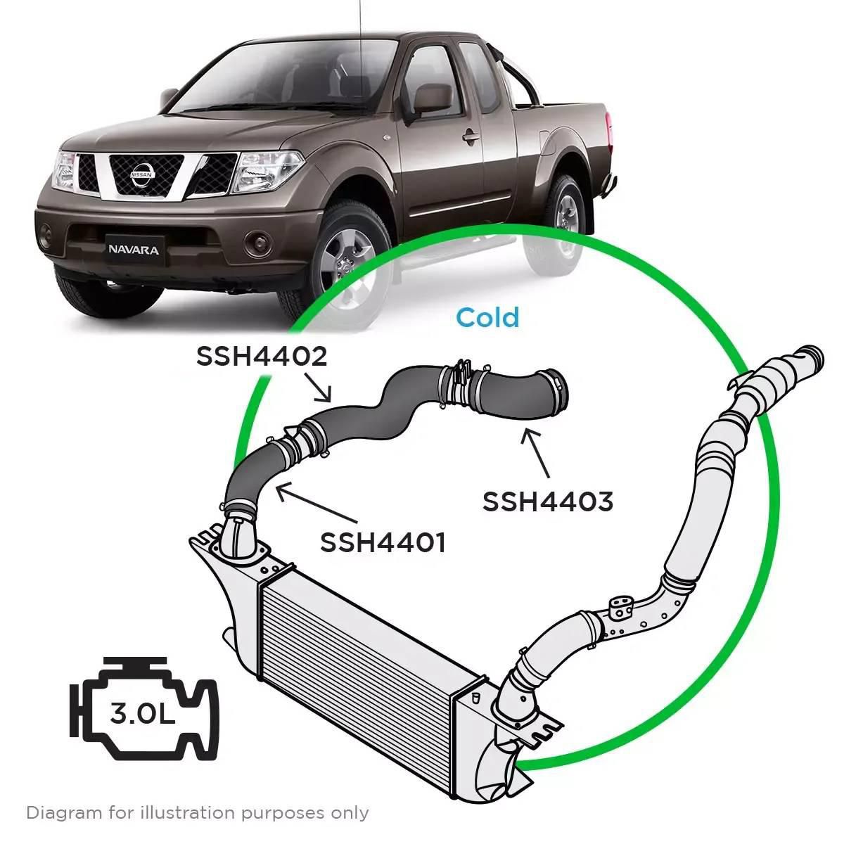 SAAS Silicone intercooler 3 pipe and clamp kit Nav D40 V6 SSH4401-KIT