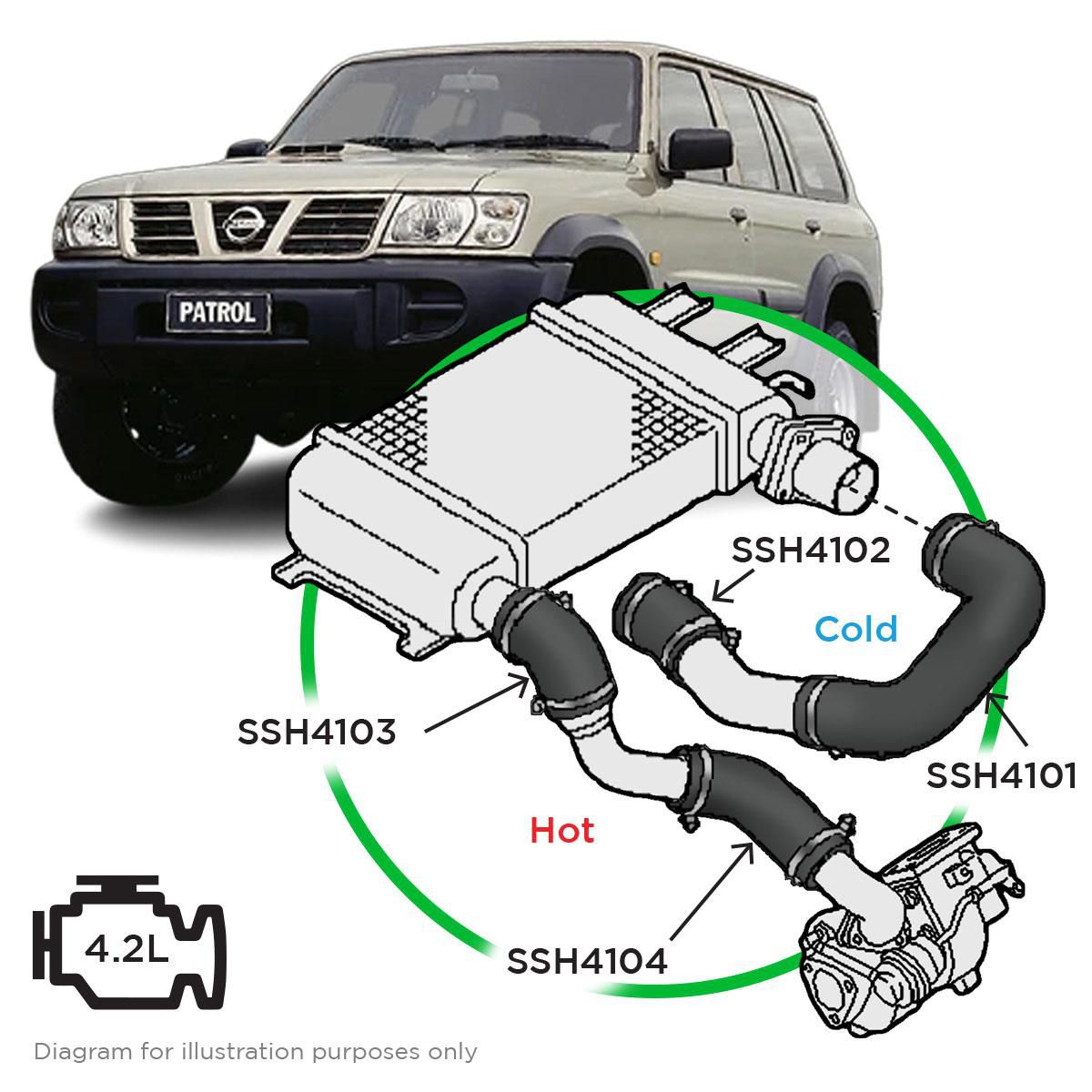SaaS Silicone intercooler 4 Pipe and clamp Patrol TD42 SSH4101-KIT