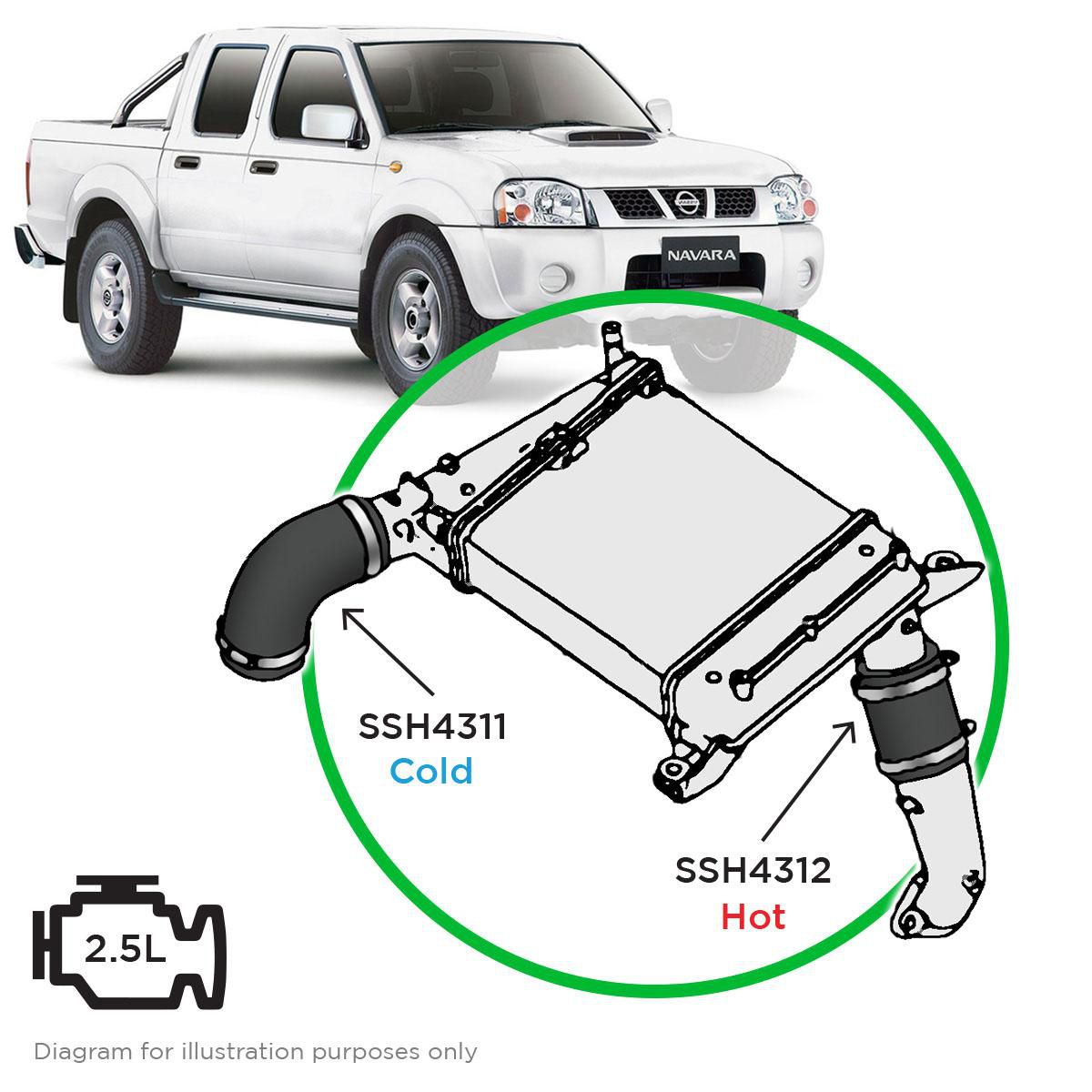 SaaS Silicone intercooler 2 Pipe and clamp kit Navara D22 YD25 SSH4311-KIT
