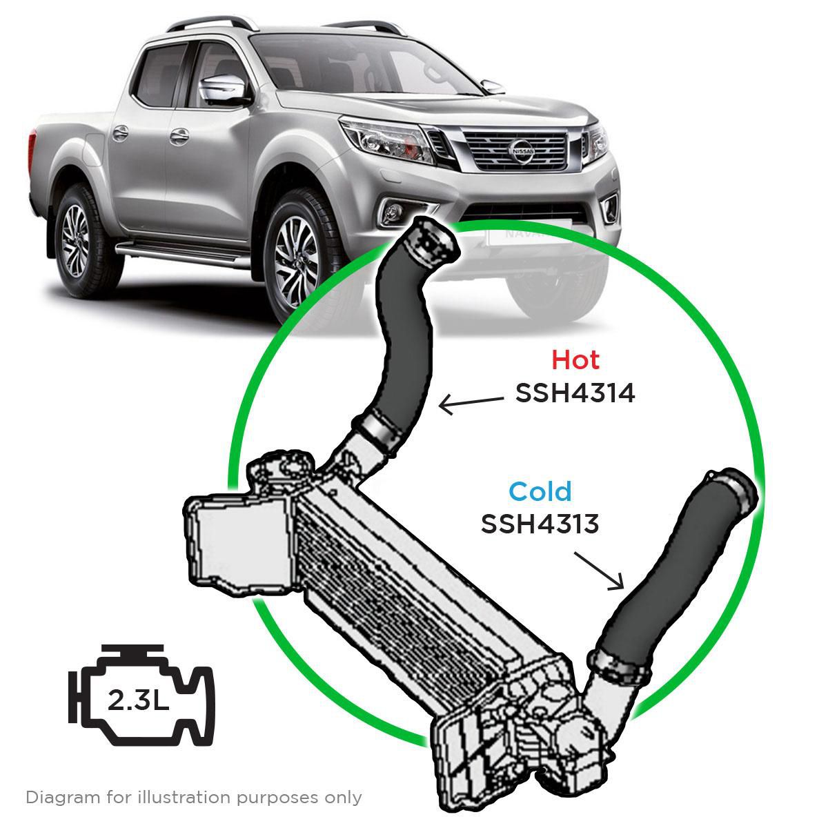 SaaS Silicone intercooler 2 Pipe and clamp kit Navara D23 15-25 SSH4313-KIT