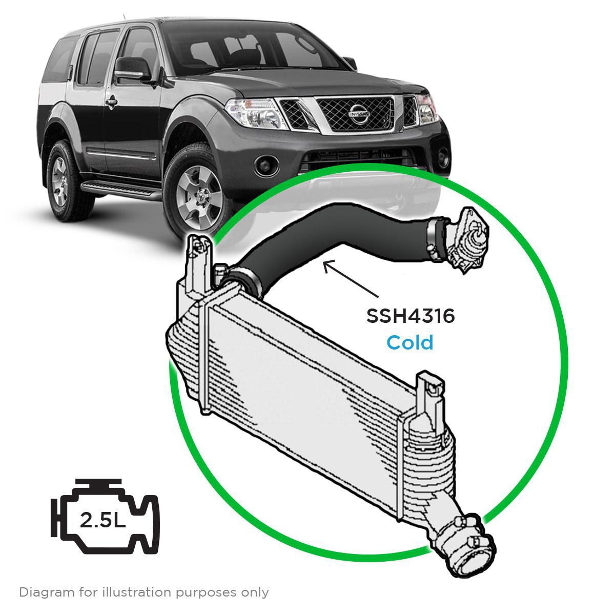 SaaS Silicone intercooler Pipe Navara D40 YD25 Cold Side 10-15 SSH4316