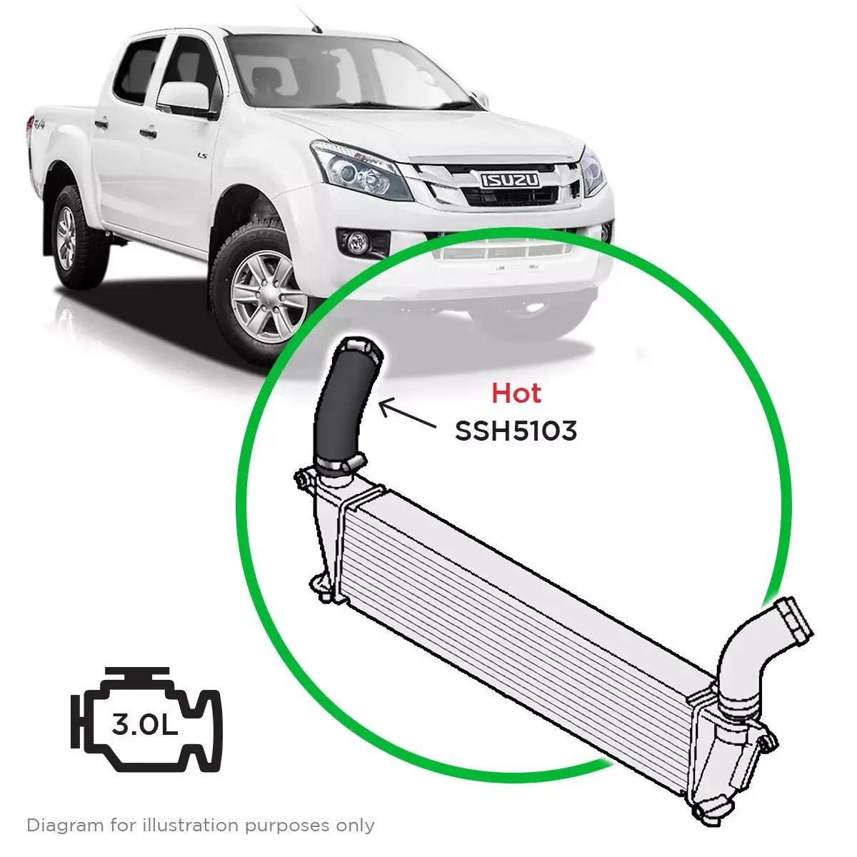SaaS Silicone intercooler Pipe Dmax MUX Hot Side 12-16 SSH5103