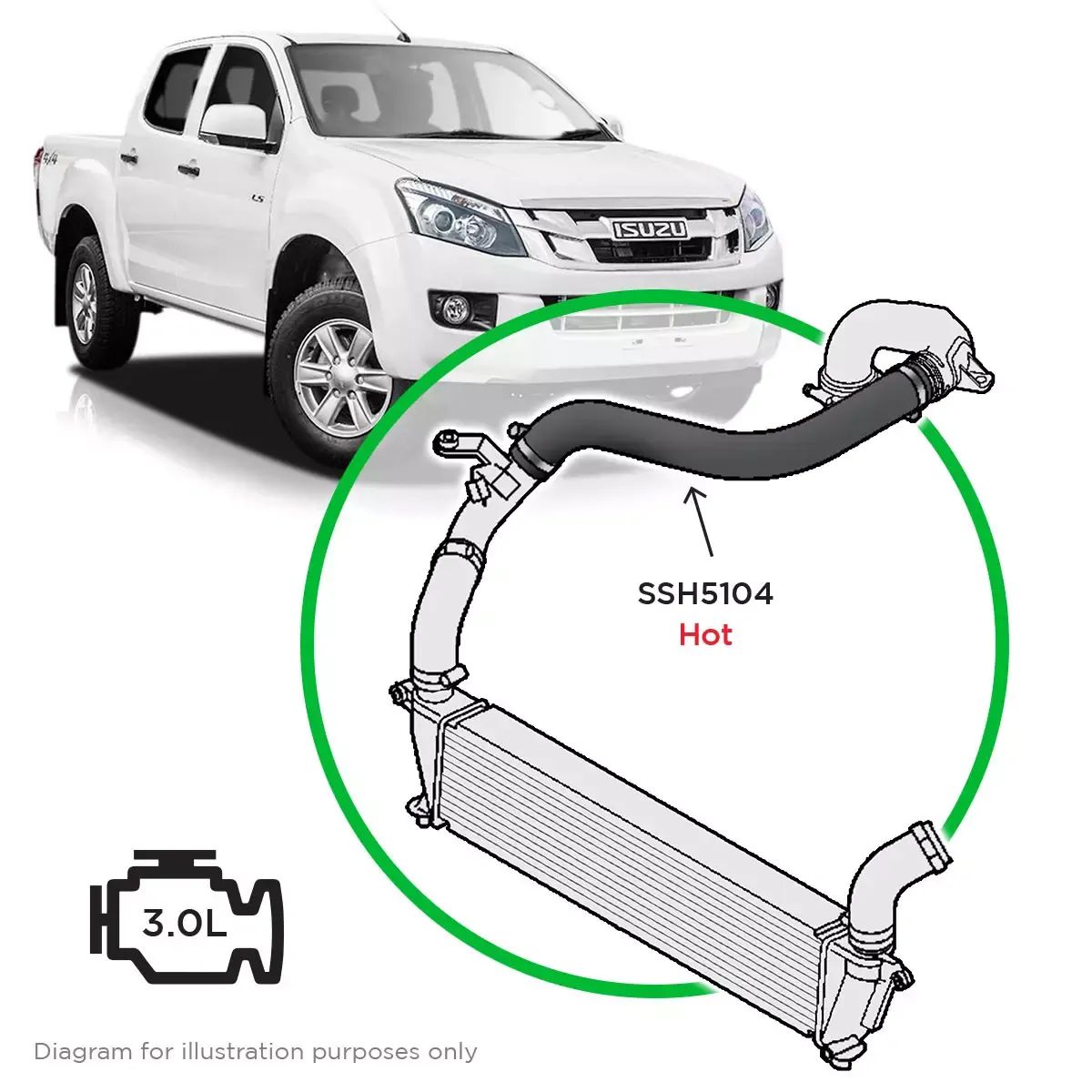 SaaS Silicone intercooler Pipe Dmax MUX Hot Side 12-16 SSH5104