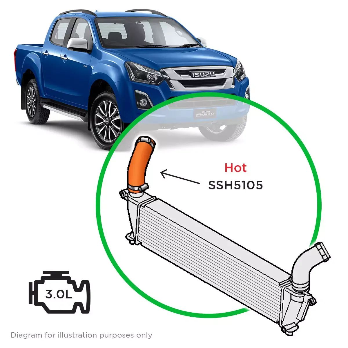 SaaS Silicone intercooler Pipe Dmax MUX Hot Side 16-20 SSH5105