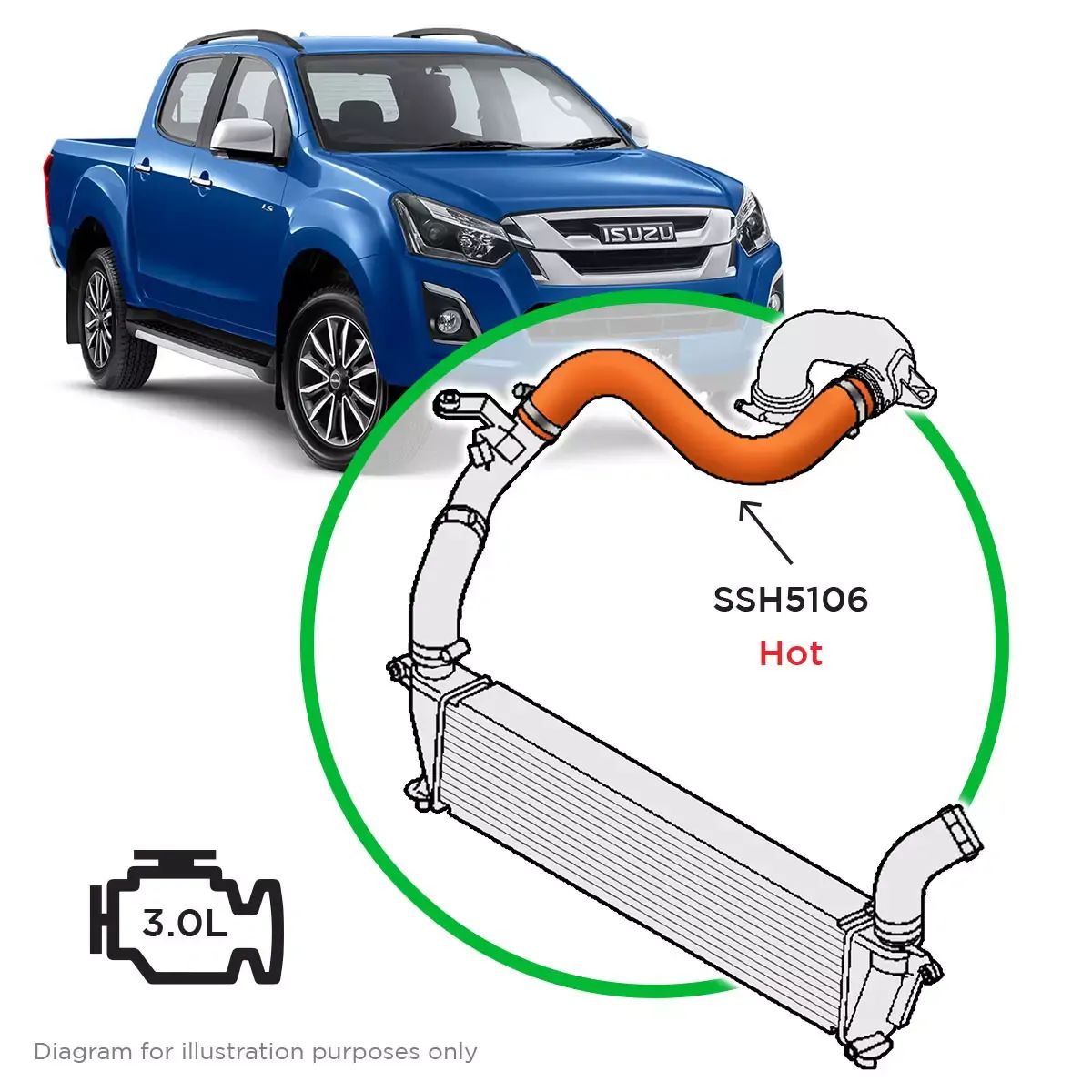 SaaS Silicone intercooler Pipe Dmax MUX Hot Side 16-20 SSH5106