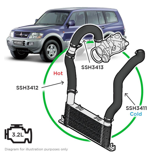 SaaS Silicone intercooler 3 Pipe and clamp kit Pajero 3.2 99-06 SSH3411-KIT